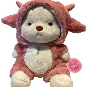 Adorable Pink White Plush Toy bear removable coat kawaii stuffed animal